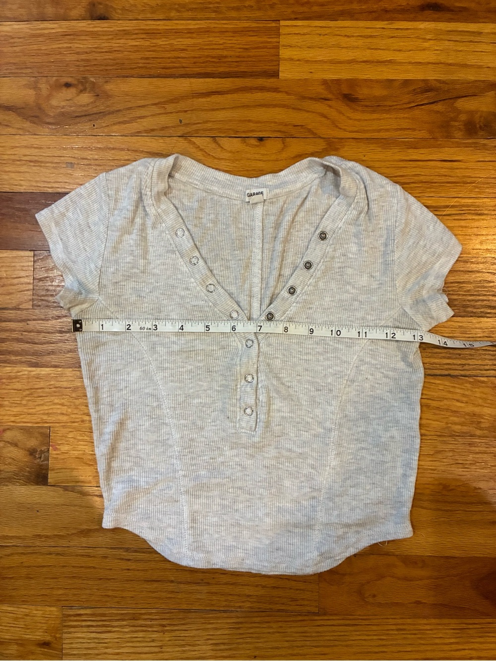 Light Heather Gray Ribbed Henley Tee - cropped
